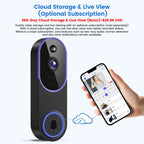 Wireless Video Doorbell Camera, Smart Security Doorbell Camera, 1080P, AI Human Detection , Night Vision, Instant Alert, Two Way Audio, 2.4G Wifi Only, Simple Installation and Rechargeable Battery, Cloud Storage, Wifi Camera