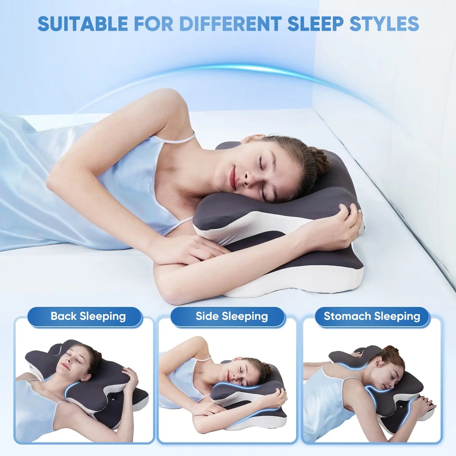 Double-Sided Contoured Neck Pillow, Supportive Memory Foam with Cooling Cover, Zoned Design, and Extra-Large Armrest for Side, Stomach, and Back Sleepers #GLOBAL PICKS