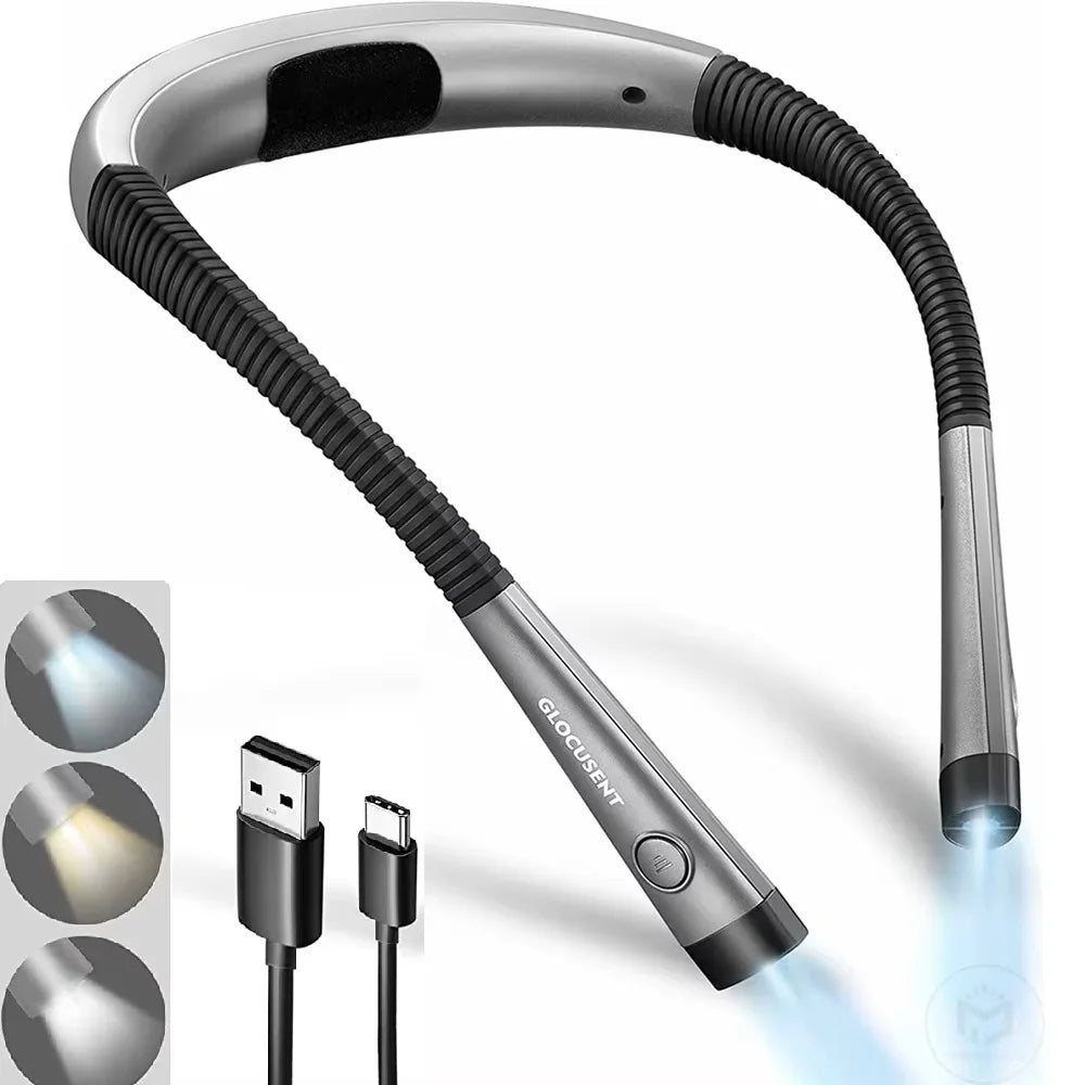 LED Neck Reading Light Usb Rechargeable Read Light in Bed 3 Colors & 3 Brightness Adjustable Book Light Neck Book Reading Light