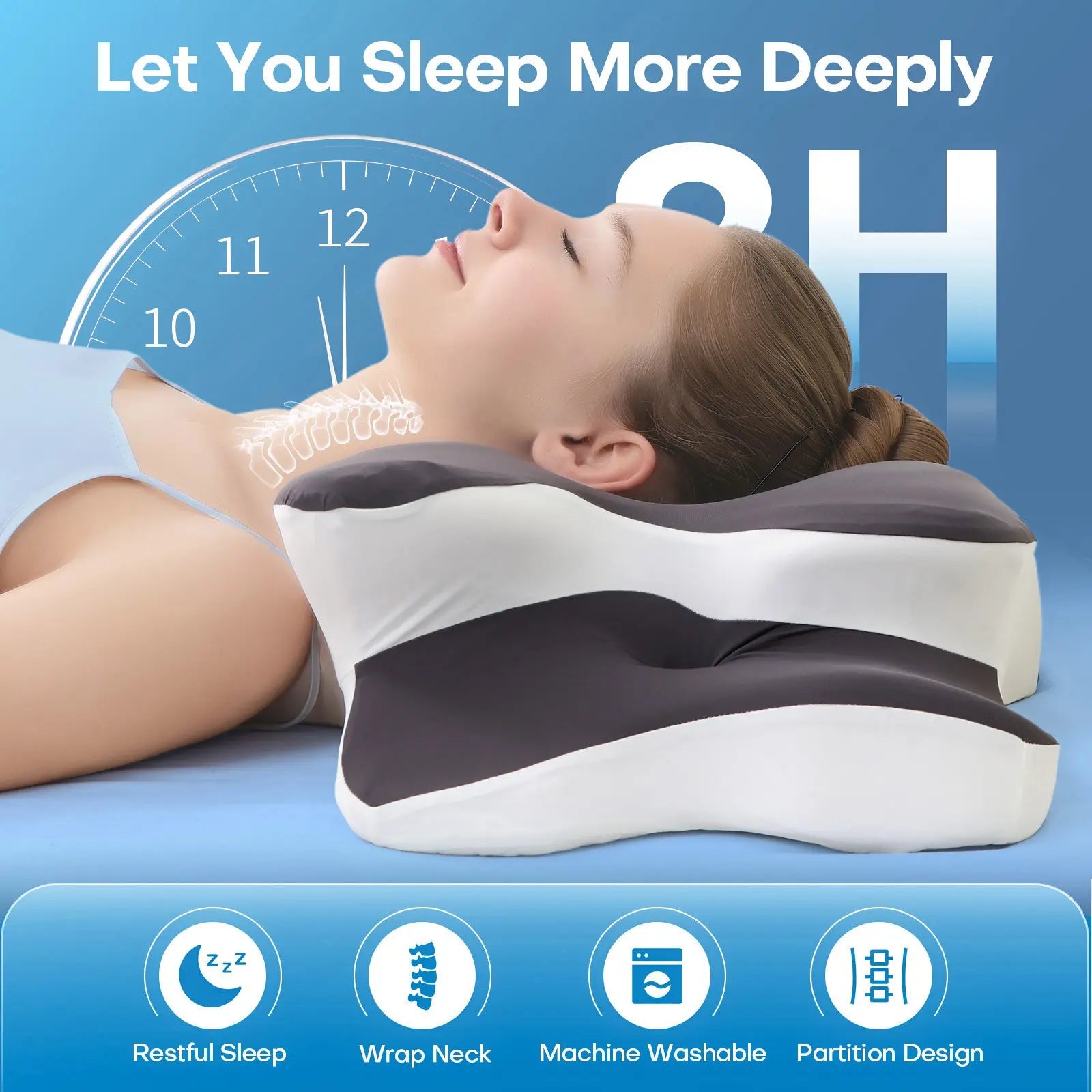 Double-Sided Contoured Neck Pillow, Supportive Memory Foam with Cooling Cover, Zoned Design, and Extra-Large Armrest for Side, Stomach, and Back Sleepers #GLOBAL PICKS