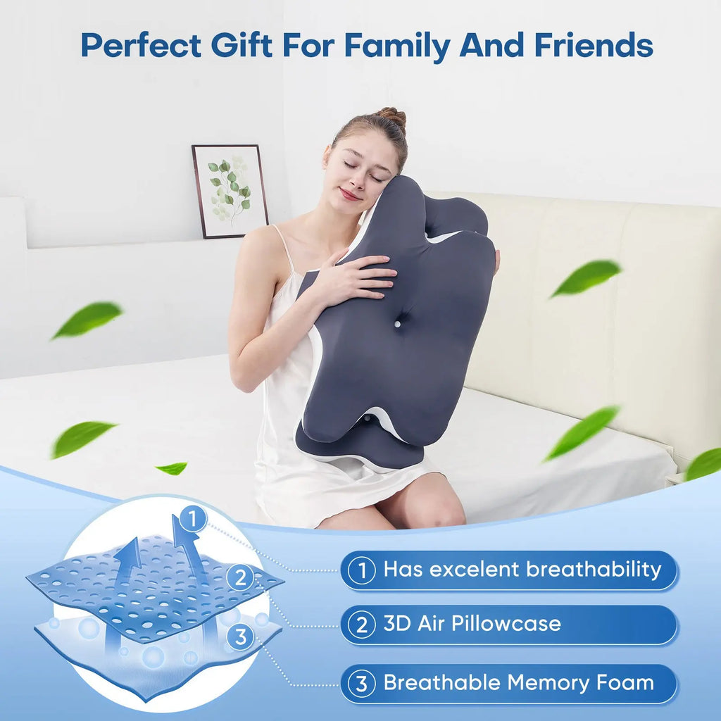 Double-Sided Contoured Neck Pillow, Supportive Memory Foam with Cooling Cover, Zoned Design, and Extra-Large Armrest for Side, Stomach, and Back Sleepers #GLOBAL PICKS