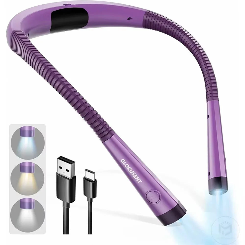 LED Neck Reading Light Usb Rechargeable Read Light in Bed 3 Colors & 3 Brightness Adjustable Book Light Neck Book Reading Light