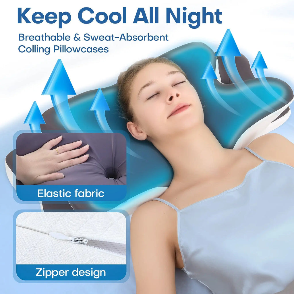 Double-Sided Contoured Neck Pillow, Supportive Memory Foam with Cooling Cover, Zoned Design, and Extra-Large Armrest for Side, Stomach, and Back Sleepers #GLOBAL PICKS