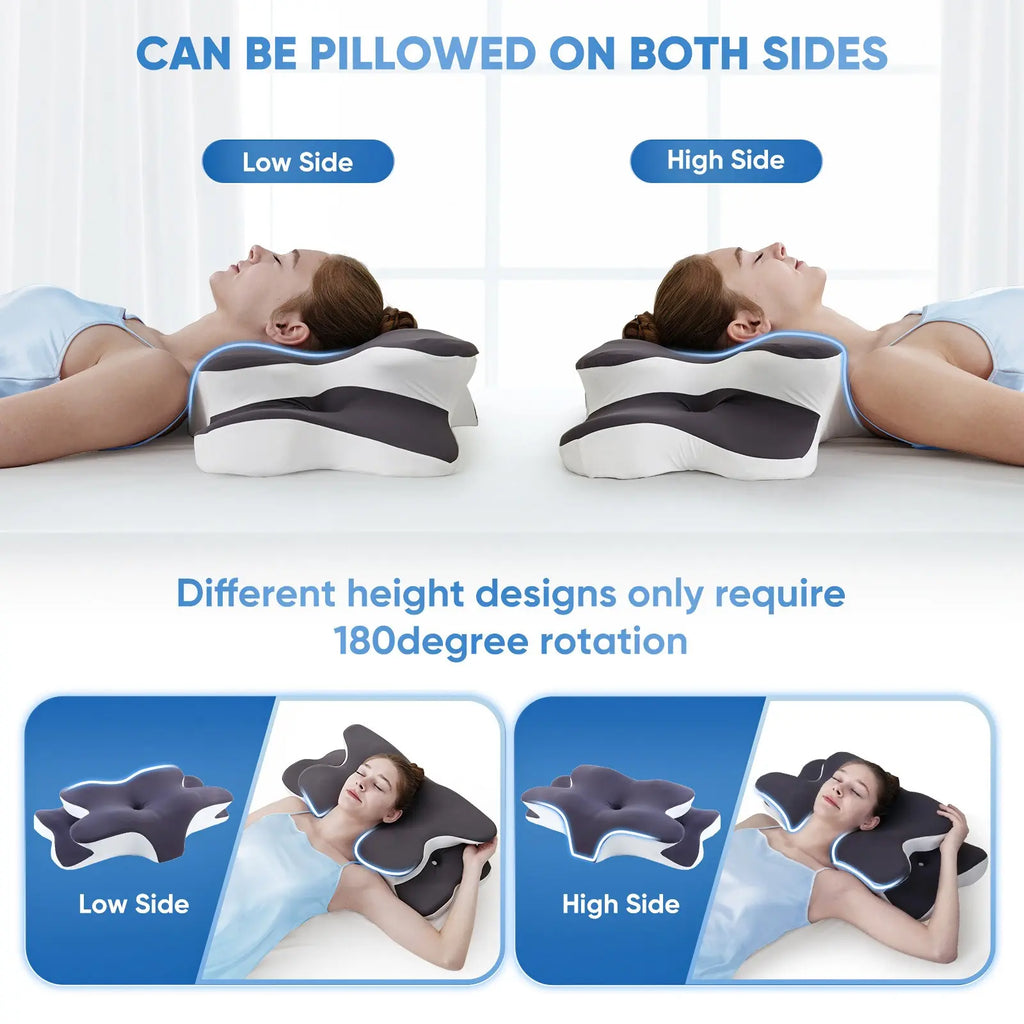 Double-Sided Contoured Neck Pillow, Supportive Memory Foam with Cooling Cover, Zoned Design, and Extra-Large Armrest for Side, Stomach, and Back Sleepers #GLOBAL PICKS