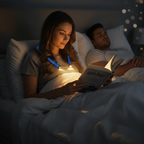 Woman reading at night with neck light - 1:1